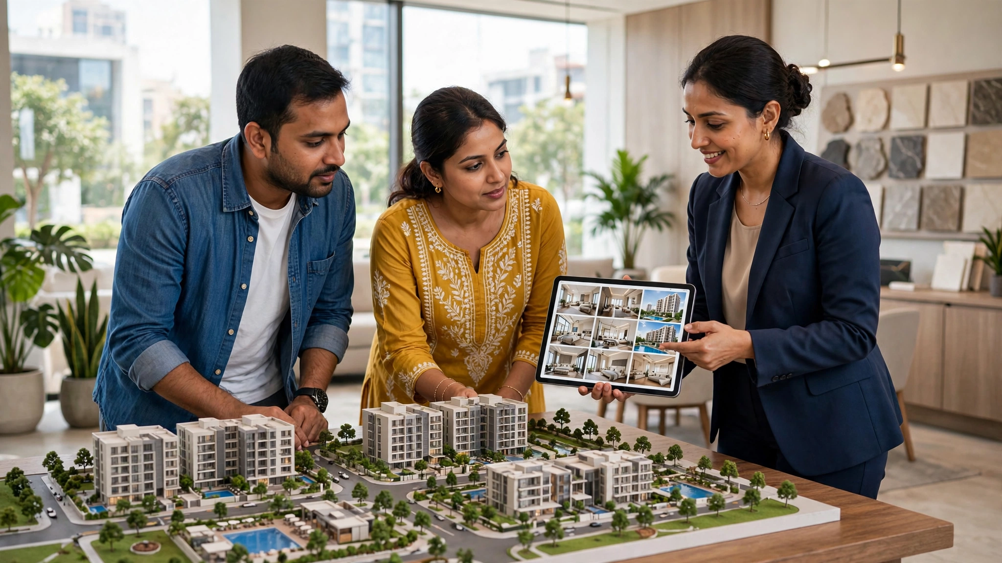 Lucknow real estate consultant showing a property to buyers