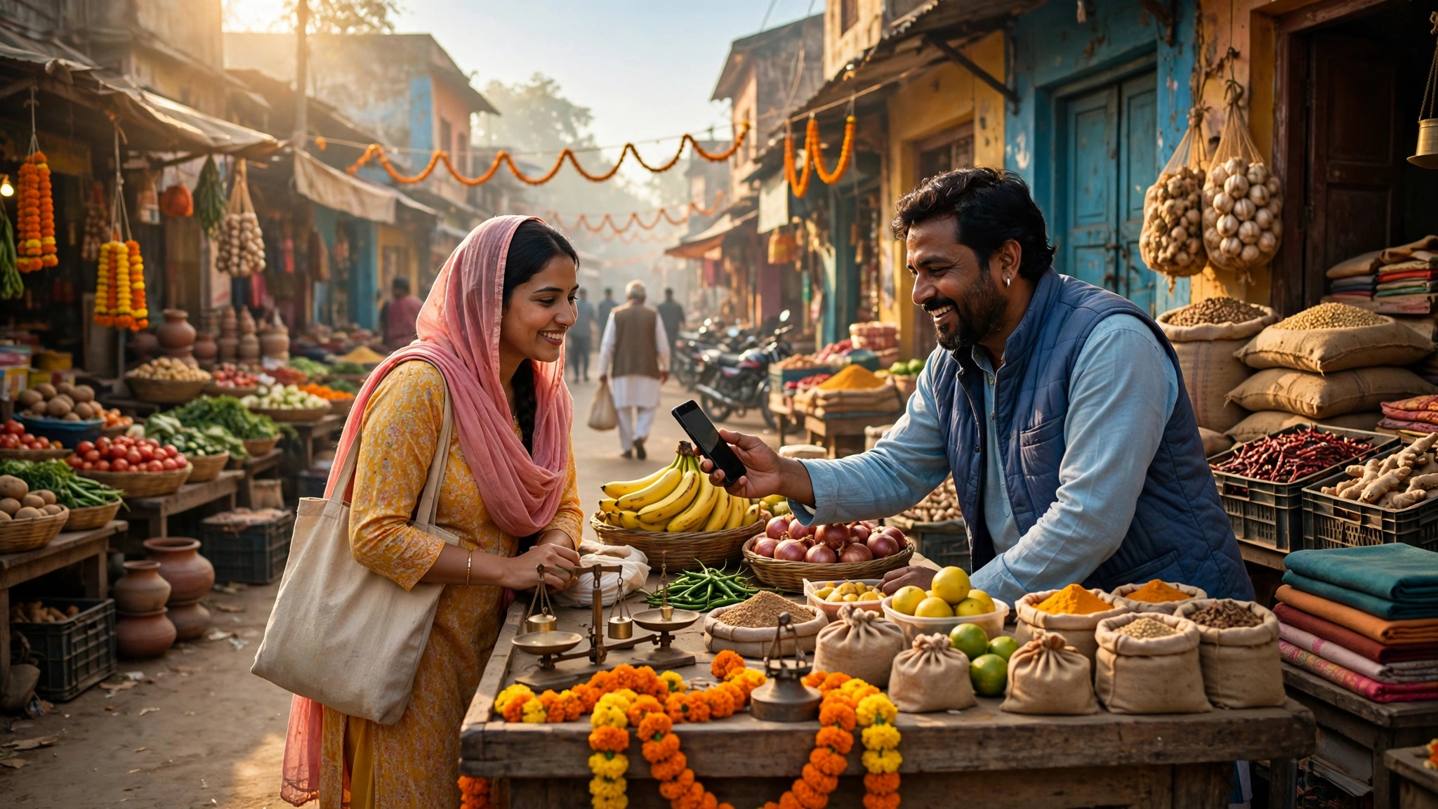 Small-town market shops in Maharajganj reaching customers through smartphones